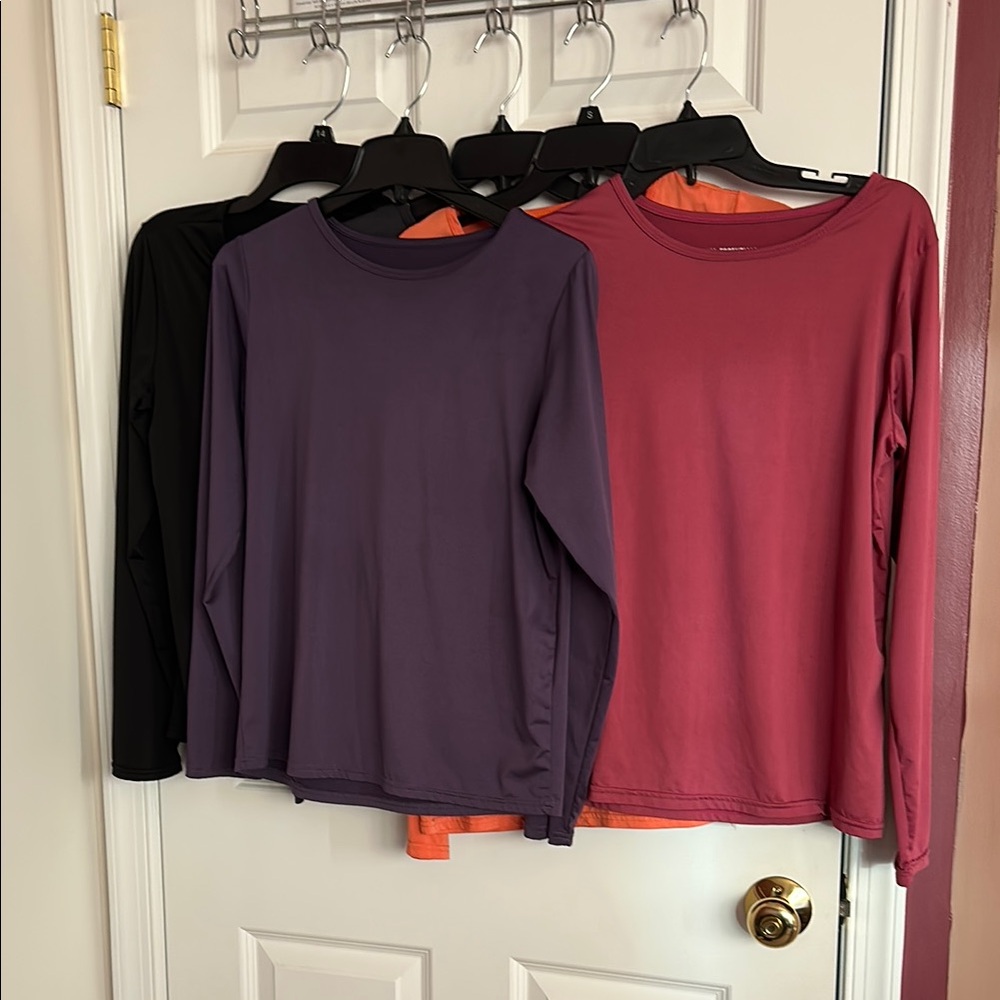 6 Women's Long Sleeve Tees - Black, Purple, and Red